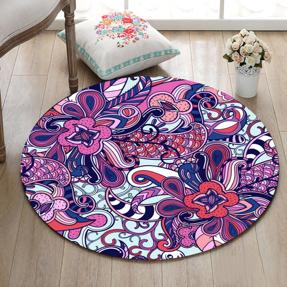 

Morocco Pattern Flowers Customized Round Living Room Carpets Bedroom Floor Area Rugs Bathroom Non-Slip Cushion Kitchen Door Mat