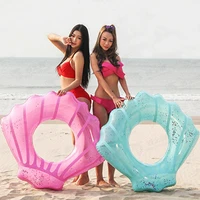 2 color 110cm giant shell inflatable swimming ring colorful glitters shinning pink swim buoy tube summer water mattress pool toy