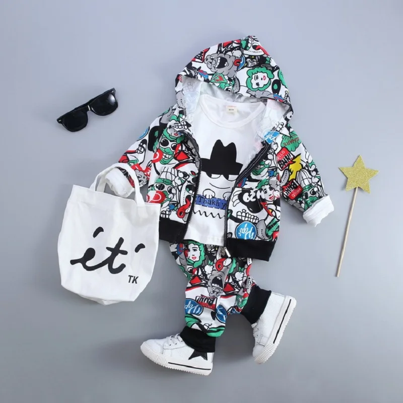 Spring Baby Boy Girls Clothing Sets Fashion Print Cartoon Casual Toddler Suit for Boys Coat + T shirt Pants1 - 4 Y |