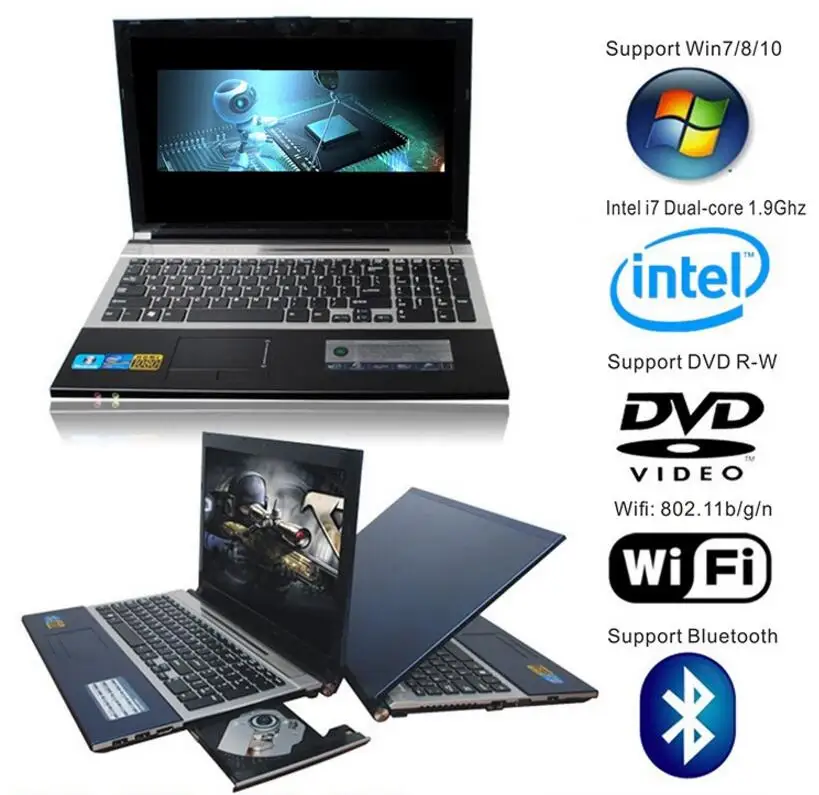 8 ГБ ОЗУ+ 30 Гб SSD и 320 Гб HDD Intel Core i7 cpu ноутбуки 15," 1920x1080 P HD Windows 10 ноутбук с DVD-RW для офиса дома