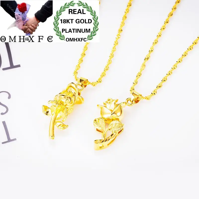 

OMHXFC Wholesale European Fashion Woman Girl Party Birthday Wedding Gift Vintage Rose Flower 18KT Real Gold Charm Pendant PN45