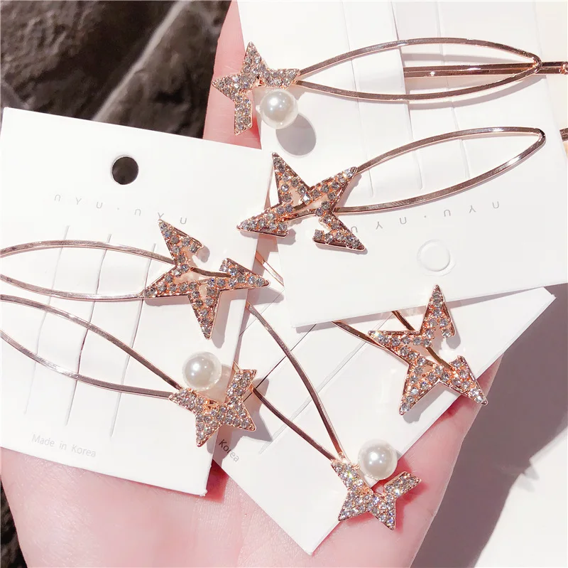 

Korea Fashion pearls Hair Clip Barrettes for Women Girls Pearl stars Rhinestone hair clips Hairpins Hair Accessories