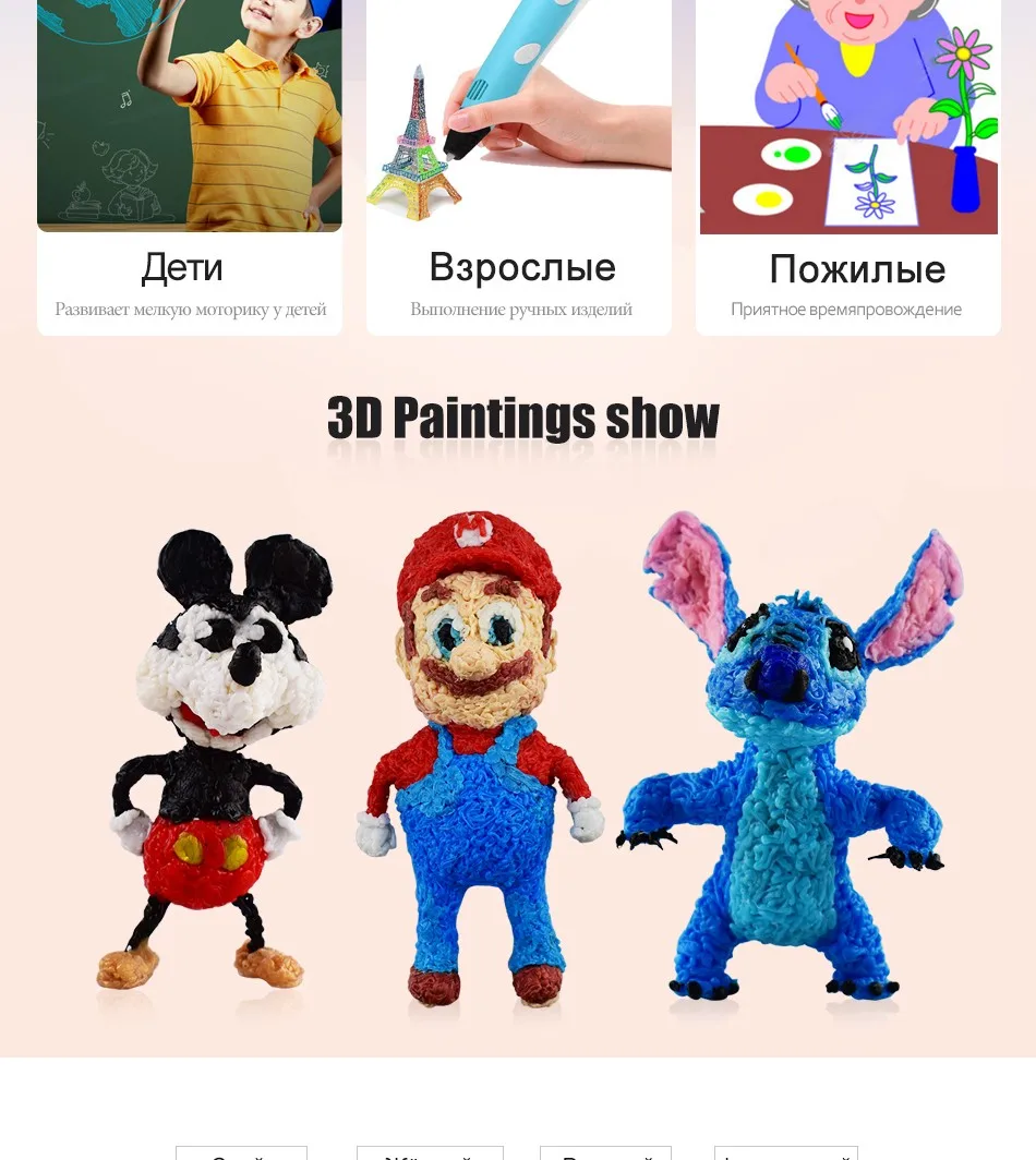 3Д Ручка Weiyu 2 го Поколения с LCD дисплеем для детей Высококачественный ABS/ PLA пластик для создания фигурок