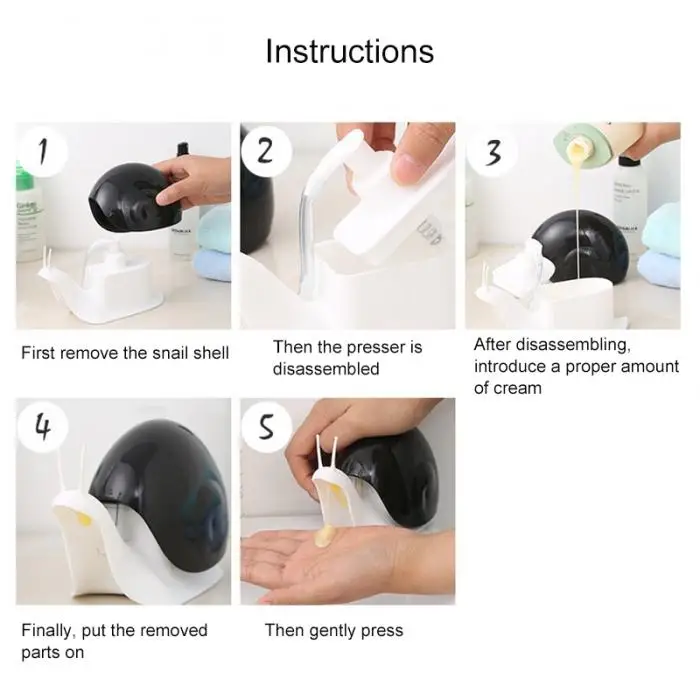 Bathroom Shampoo Dispenser Snail Shape Hand Soap Liquid Shampoo Shower Container YU-Home