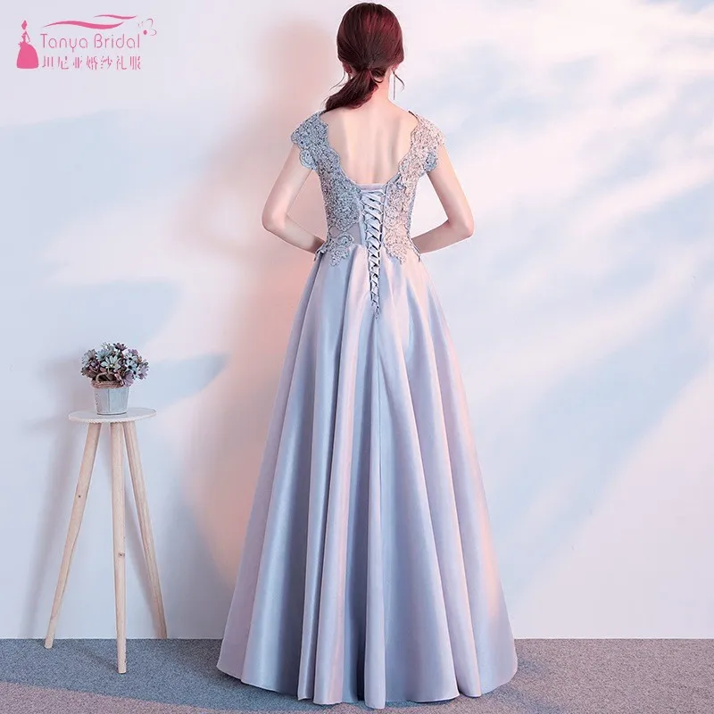 

Silvery Bridesmaid Dresses Long Lace Beads Short Sleeve Simple Wedding Party Dress Gown Prom Dresses Women Fashion JQ67