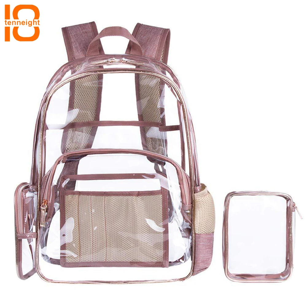 

TENNEIGHT Clear PVC Backpack with Cosmetic Bag Fit 15.6 inch Laptop hiking Multi-pockets Waterproof School Bookbag for Women Men