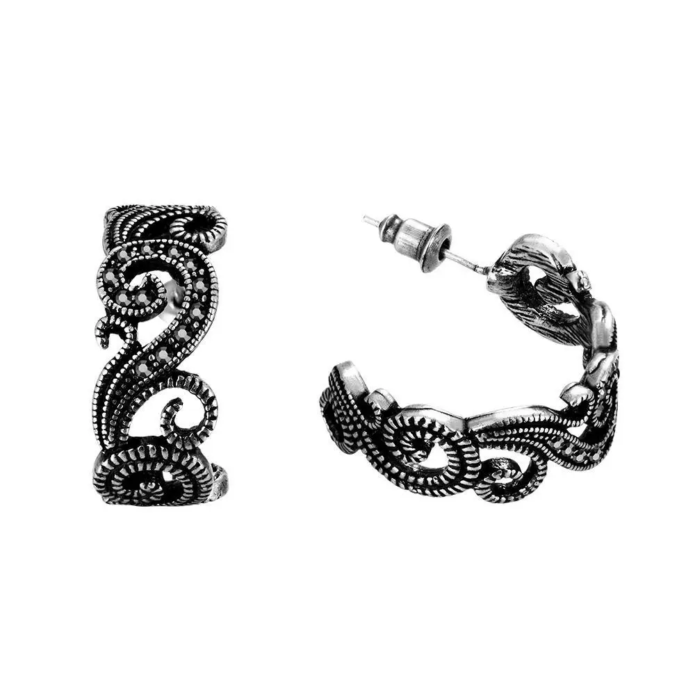 Euramerican Czech Zirconia Hollow Arabesquitic Stud Earrings Blacken Vintage Wanita Cantik Bijoux Women Jewelry Perhiasan | Украшения и