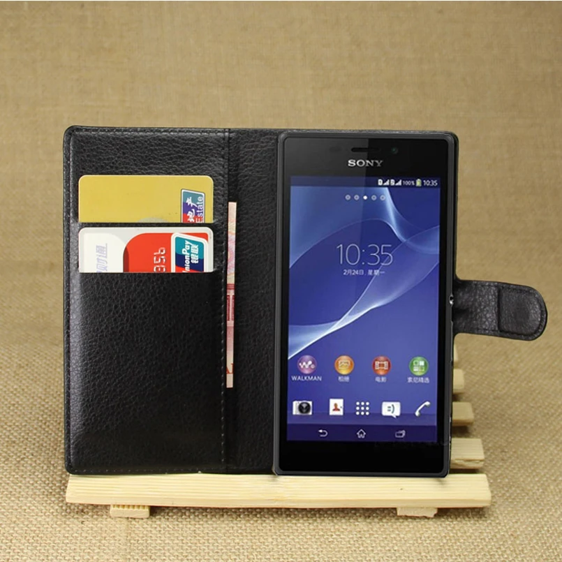 Роскошный чехол кошелек с подставкой из искусственной кожи для sony Xperia M2 AQUA