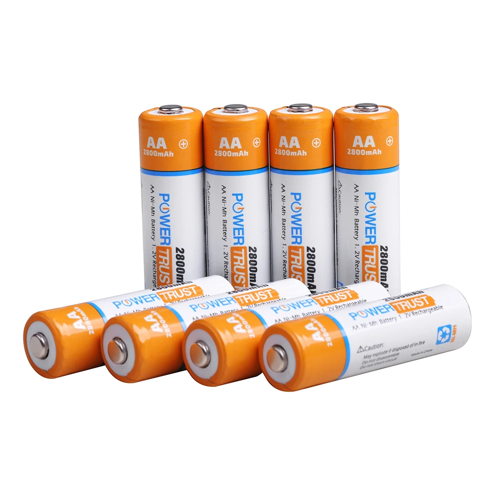 PowerTrust 8 упаковок 2800mAh высокоемкие AA NiMH аккумуляторы для калькулятора, MP3-плеера, электрических игрушек и т. Д