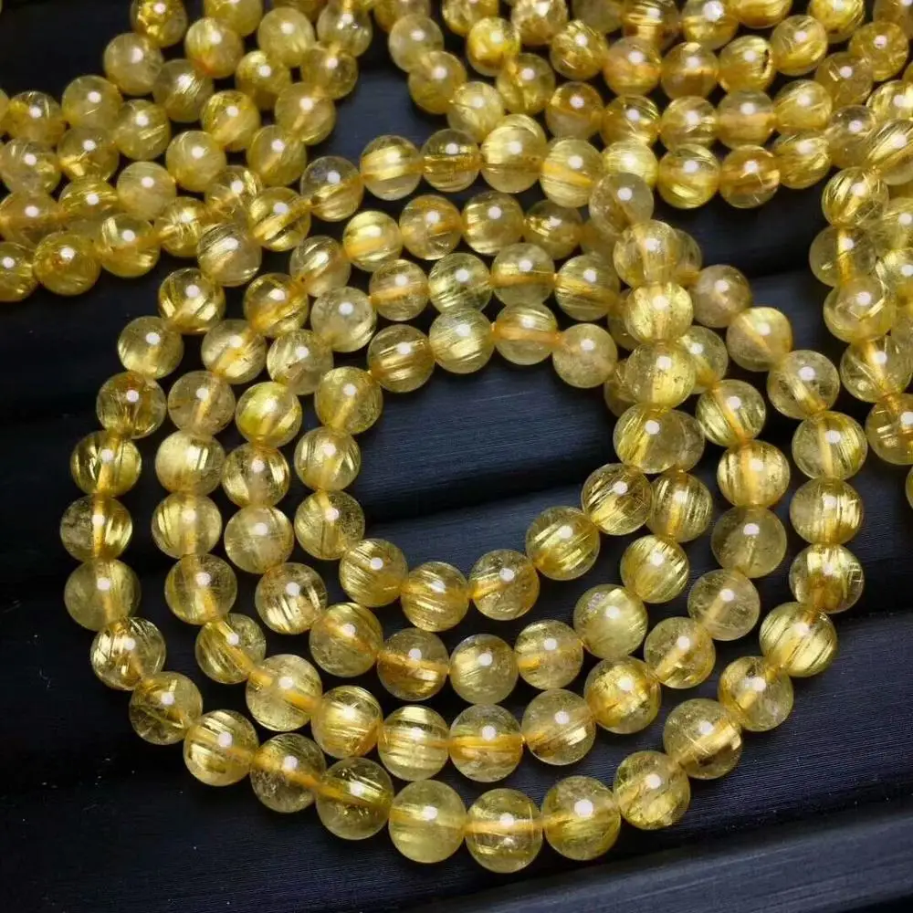 

Natural Crystal Bracelet Gold Hair Brazilian Beads AAA 7.5-7mm 3rows