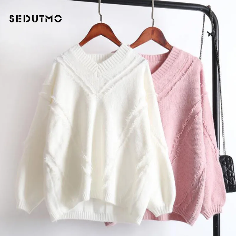

SEDUTMO Winter Oversize Women Sweater Pullovers Thick Autumn Crochet Sweaters Warm Long Sleeve Jumper Candy Color Top ED518