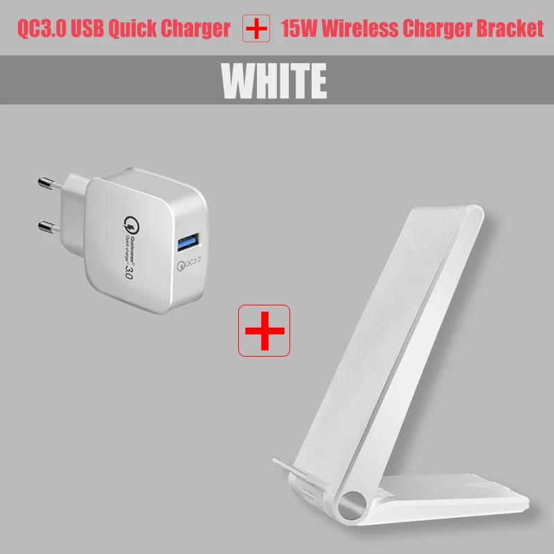 white Add charger 15 Вт Qi Беспроводное зарядное устройство док-станция для samsung Galaxy S10 S9 S8 Plus iPhone X Xs Max адаптер 2 катушки Note 8 9 Беспроводная зарядная док-станция - Тип штекера: white Add charger