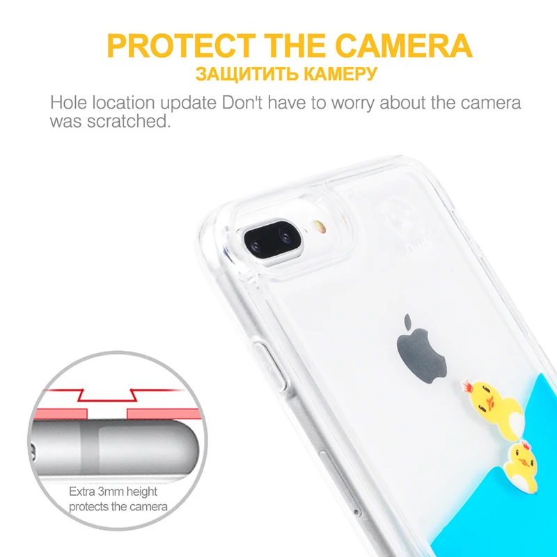 LANCASE For iPhone 5S Case Cute Flowing Swimming Duck Liquid 5 SE/6S/6 Plus/6S Plus/7 7 Plus 8 X 3D Clear |