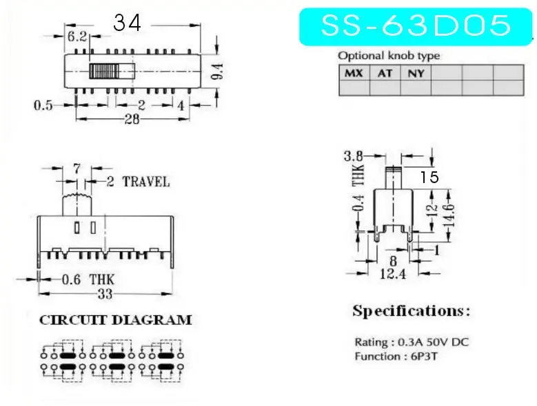 Оригинальный новый 100% SS63D05 тумблер 24pin 3 gear 6P3T 4 фиксированные ноги вертикальный
