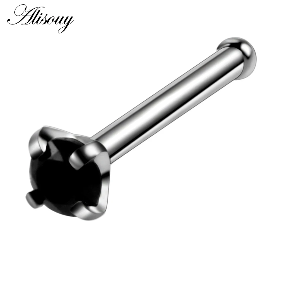Silver Black CZ Alisouy 1 шт. Нержавеющая сталь с украшением в виде кристаллов жемчужный нос серьги-гвоздики пирсинг носа костный винт Назир для пирсинга ноздрей, пирсинг для ушей, тела ювелирные изделия - Окраска металла: Silver Black CZ