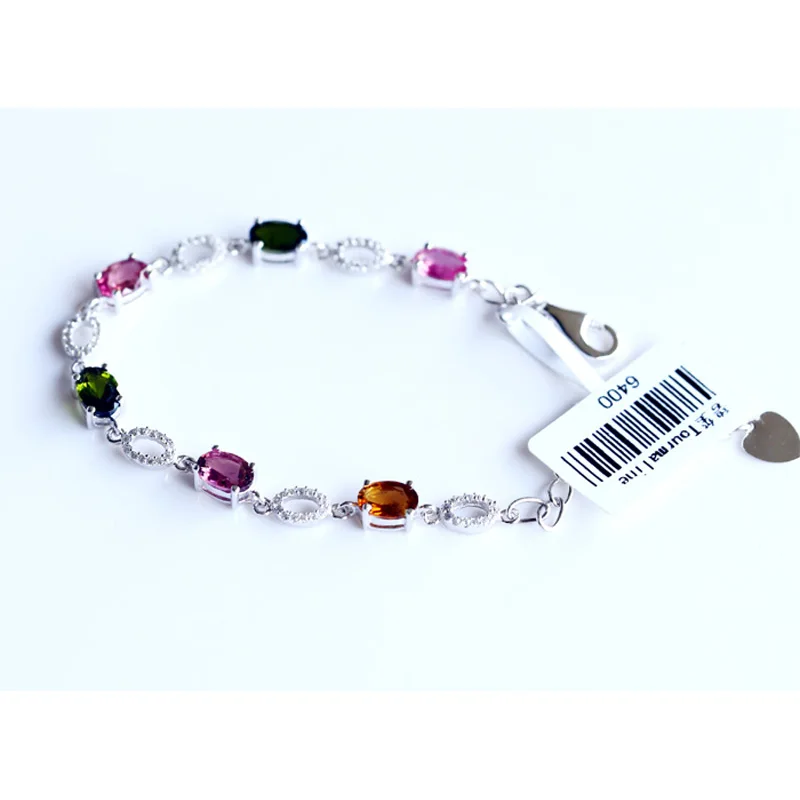

Free Shipping Discount Wholesale 925 Silver Bracelets Set with High Quality Genuine Natural Mix Tourmaline 6400
