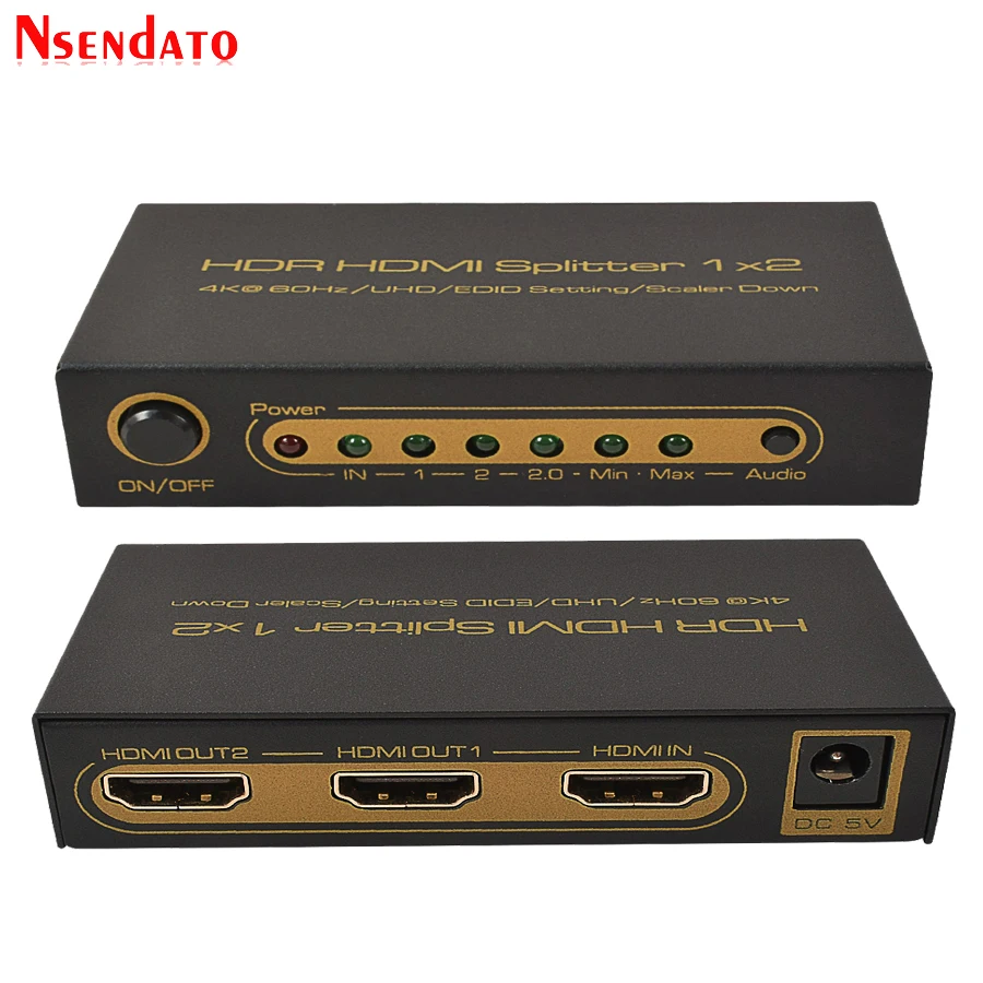 Разветвитель HDMI 1x2 4K HDR 60 Гц 1 в 2 выхода с адаптером питания для монитора DTS Dolby 3D 1080p