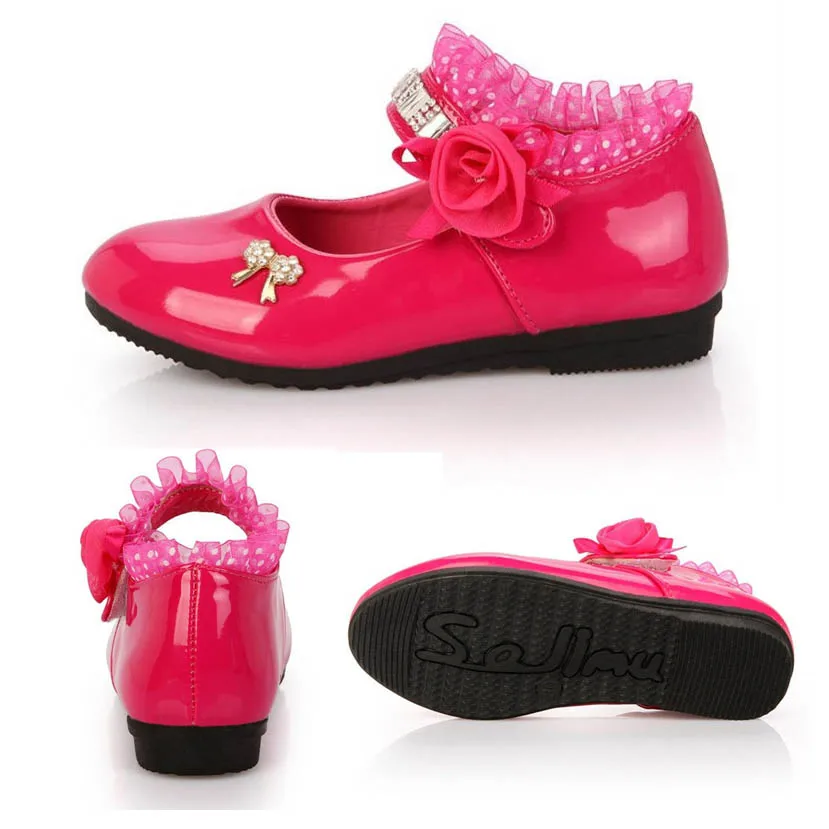 Туфли для девочек 2018 весна искусственная кожа стразы цветы розы элегантные