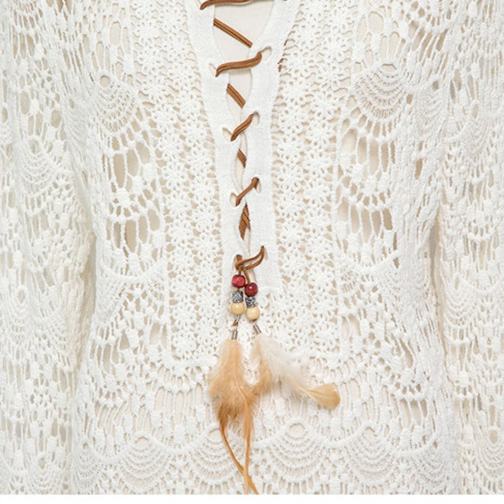 

Nayooton White Cover Up Beachwear Summer Swimsuit Bikini Crochet Knitted Sexy See-through Cover Up Beach Dress Summer