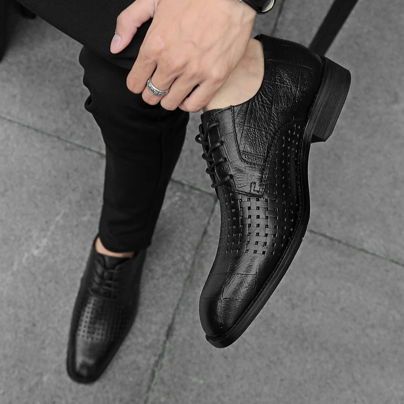 Hollow mens formal shoes genuine leather oxford for men 2019 dress wedding laces brogues C4 | Обувь