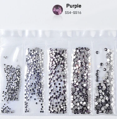 07 Purple Стеклянные стразы для ногтей с плоской задней поверхностью, смешанные размеры, SS4-SS16, кристаллы для украшения ногтей, камни, блестящие камни, аксессуары для маникюра, 20 цветов - Цвет: 07 Purple