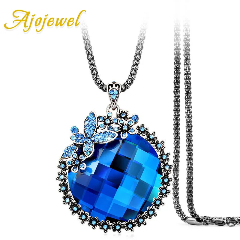 Ajojewel женская красивая винтажная Хрустальная бабочка цветок кулон ожерелье Длинный свитер цепь дамы ювелирные изделия подарок Bijoux