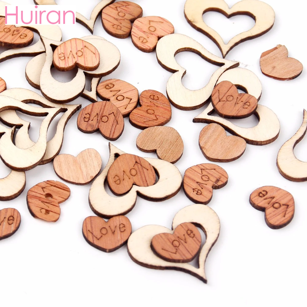 HUIRAN 50 100 шт. полые деревянные знаки в форме сердца декор ручной работы материал