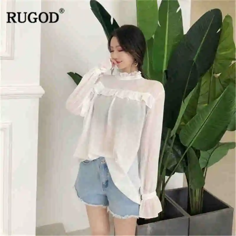 RUGOD/Винтажные женские рубашки с прозрачными расклешенными рукавами и круглым