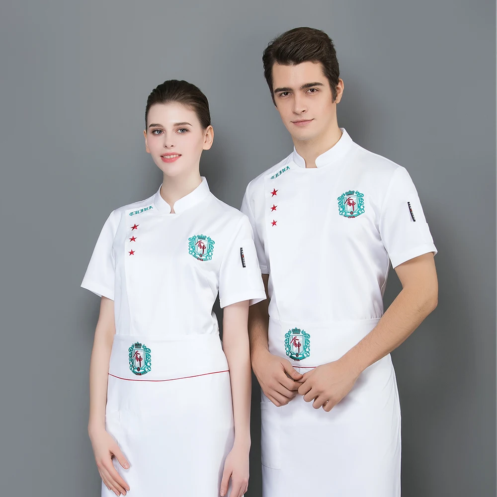 Униформы для кухонного шеф-повара с коротким рукавом, китайские куртки с вышивкой, дышащие сетчатые рубашки для приготовления пищи