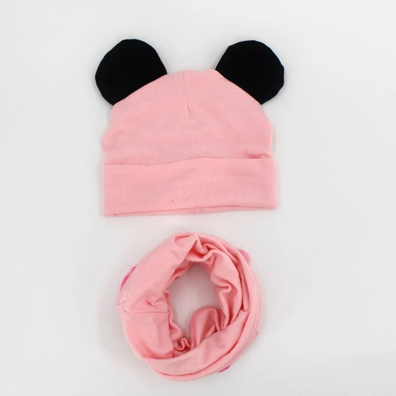 light pink black ear Baby Hat Cotton Ear Cap For Boys And Girls Winter Hat Scarf Set Children Boys Cap Scarf 2PCS - Цвет: light pink black ear