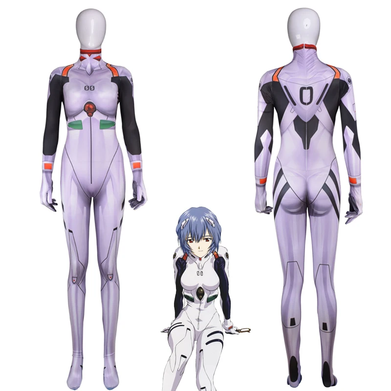 Аниме Ayanami Rei Комбинезоны для косплея костюм Neon Genesis Evangelion унисекс цельный полный тело Zentai лайкра с длинным рукавом боди