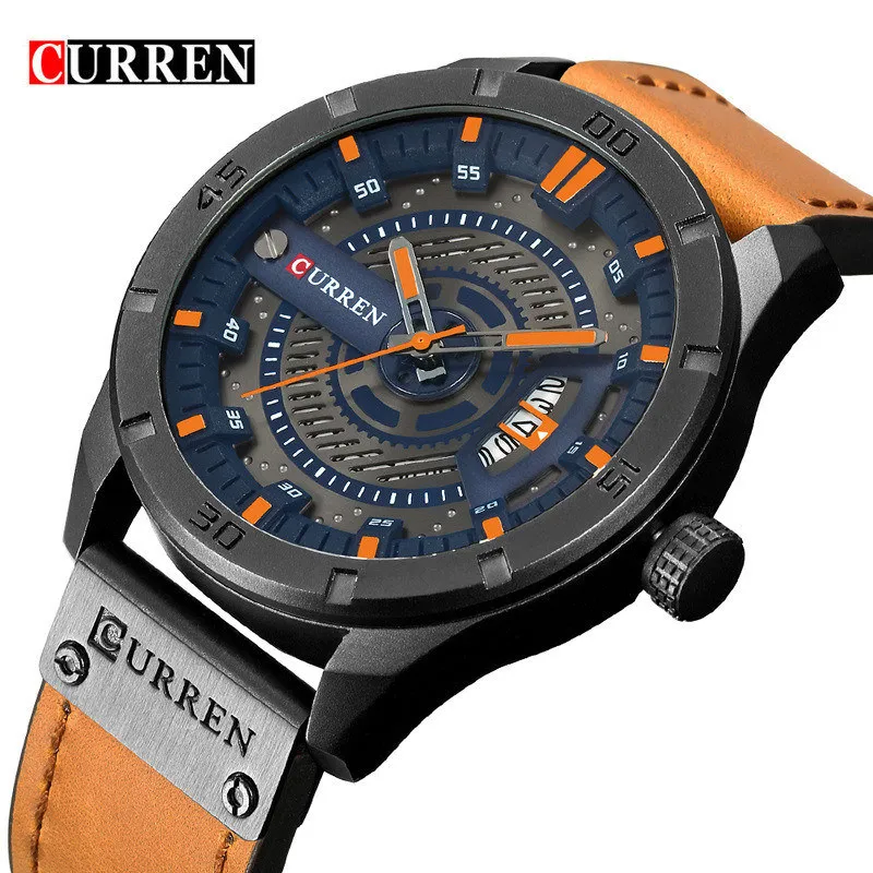 black brown CURREN для мужчин часы Военная Униформа Спортивные кварцевые Дата человек повседневное кожа наручные часы Relogio Masculino роскошные - Цвет: black brown