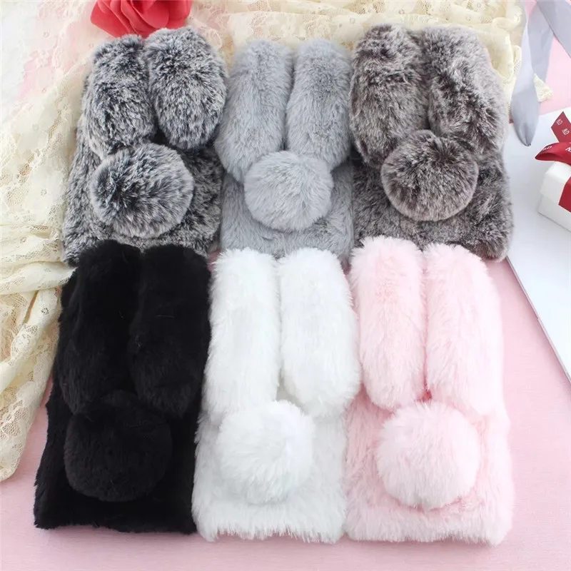For Sumsung Galaxy S10 S9 S8 Plus S7 S6 edge Note8 Note9 Soft TPU 3D Cute Rabbit Etui Hairy Warm Fur Doll Rhinestone Plush Cases |