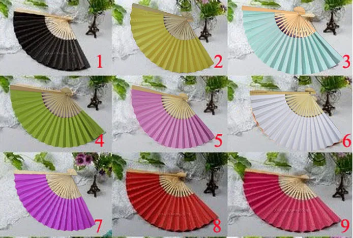 

Free Shipping 100pcs/lot Nice paper hand fan+prited names&date wedding favor wedding fans 8colors for choice