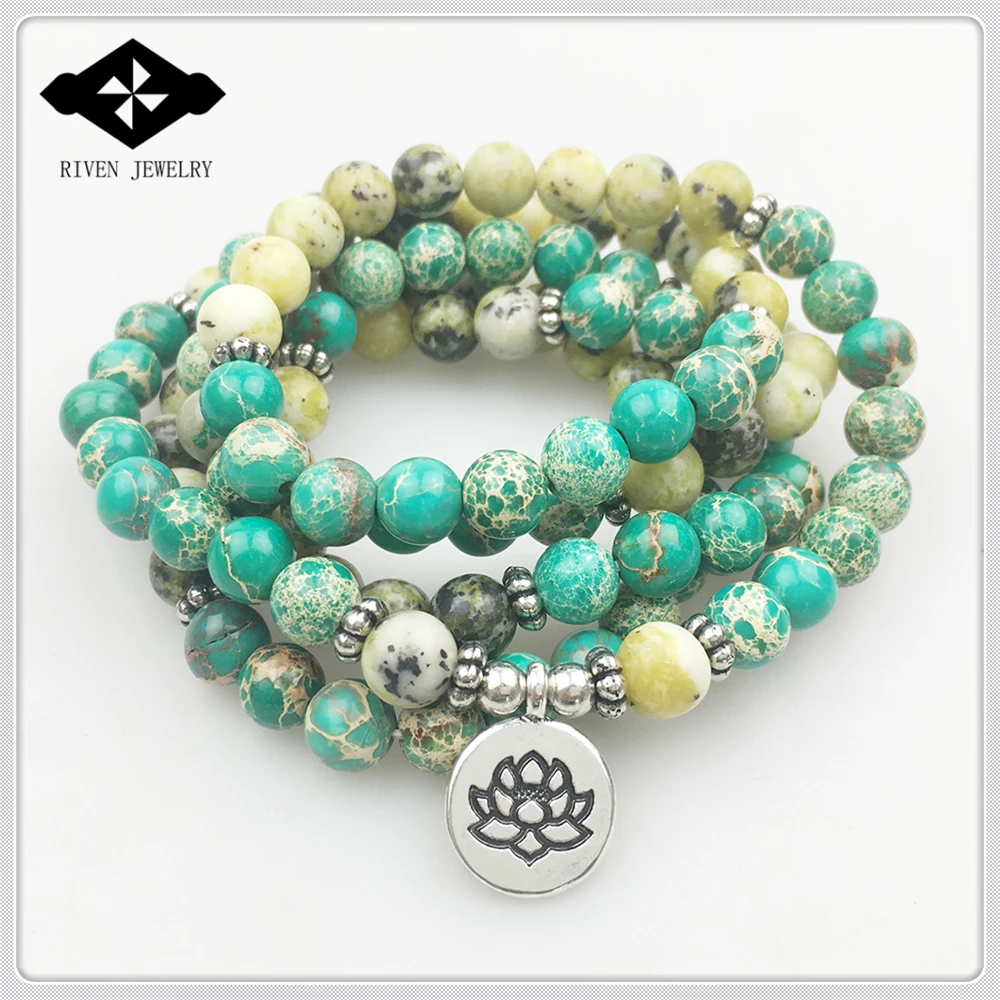SN1170 Новое поступление женский браслет 108 Mala желтый Лотос Howlite Ожерелье для Ги йоги