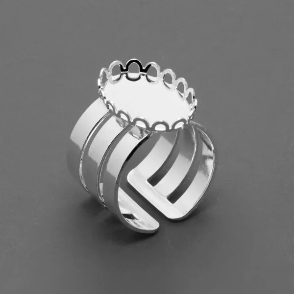 6pcs Silver Plated Ring Setting w/Inner 12/13*18/15mm Tray for Glass Cabochon Punk Silver Ring Bezel/Blank