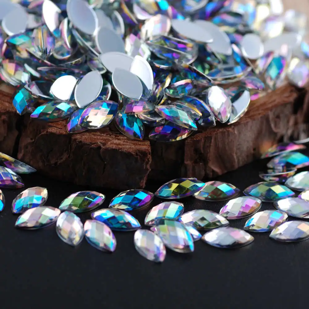 crystal ab 100 шт Хрустальные акриловые стразы в форме конского глаза, AB Цвет, 3D дизайн ногтей, плоская задняя сторона, декоративная огранка Marquise Earth - Цвет: crystal ab