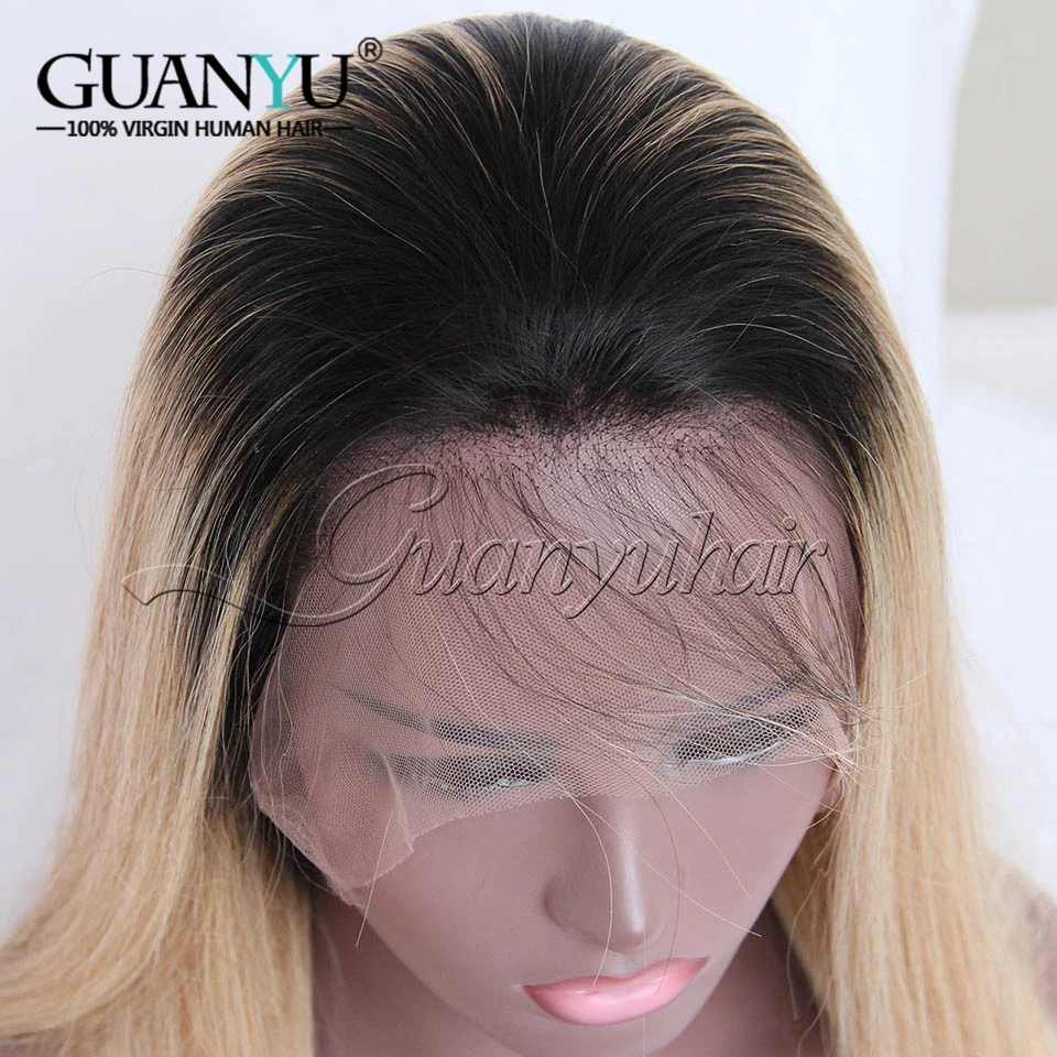 Guanyuhair Ombre 1B/27 человеческие волосы на кружеве парики 150% плотность медовый блонд 360