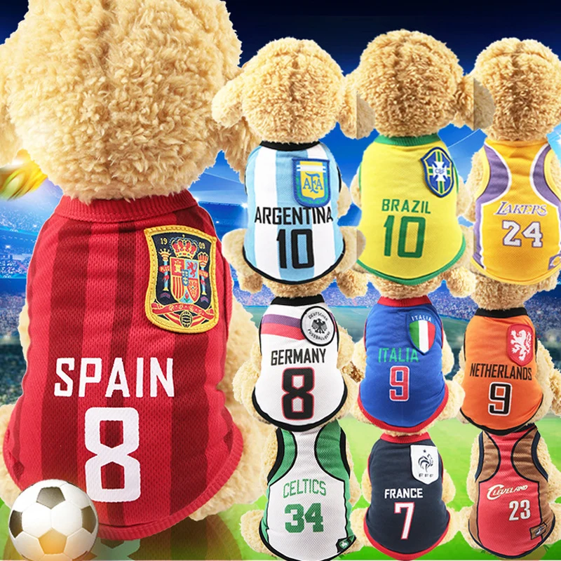 

Spring＆summer Puppy Costume Puppy Clothes mesh cloth football basketball Pet world cup Pet Clothing supplies Dog Clothes