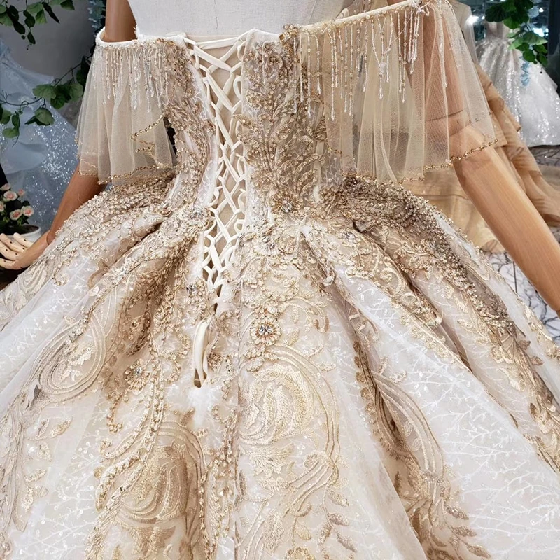 HTL535 off the shoulder wedding dresses with train sweetheart champagne lace bride dress real price vestido de noiva pluz size | Свадьбы и