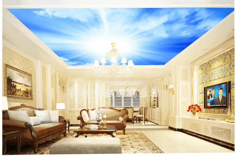 3d потолочные фрески обои в гостиной с голубым небом и белыми облаками украшение