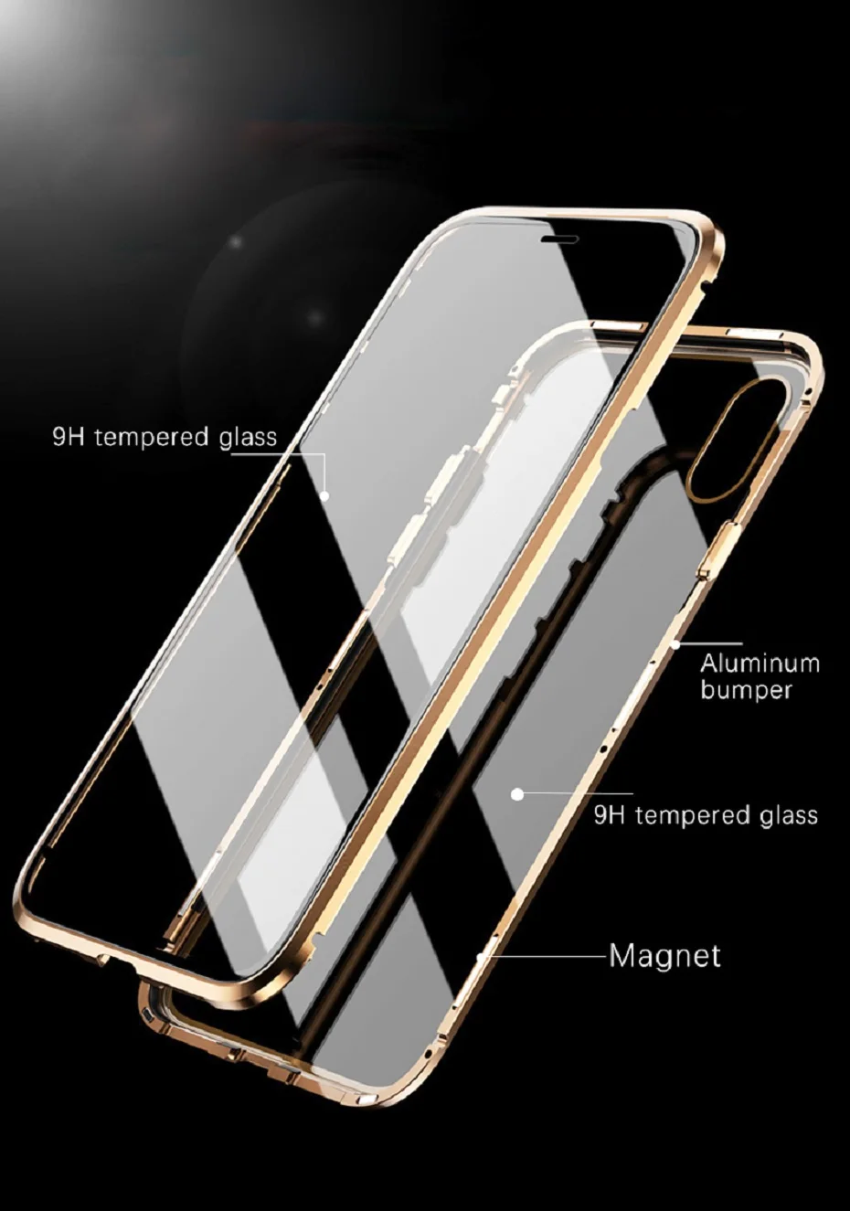 Роскошный двухсторонний стеклянный металлический магнитный чехол для iPhone XS MAX XR X