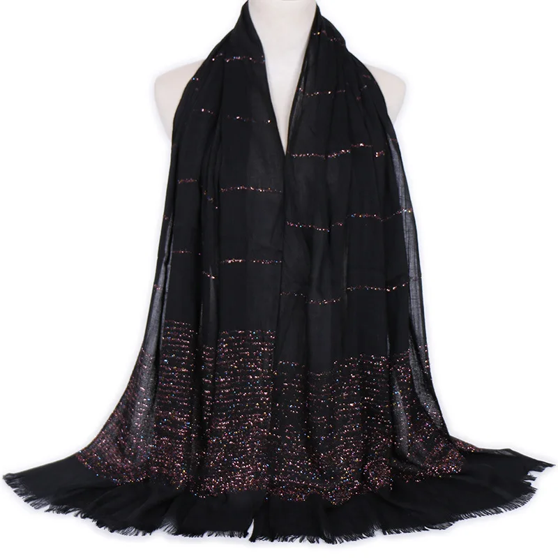 Shimmwe мусульманский хлопковый хиджаб с люрексом в полоску Женская длинная шаль