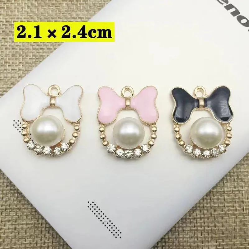 Drop Oil Charms 10pcs Bow Rhinestone Pearl Floating Enamel Alloy Pendant bracelet DIY Fashion Jewelry Accessories YZ326 | Украшения и