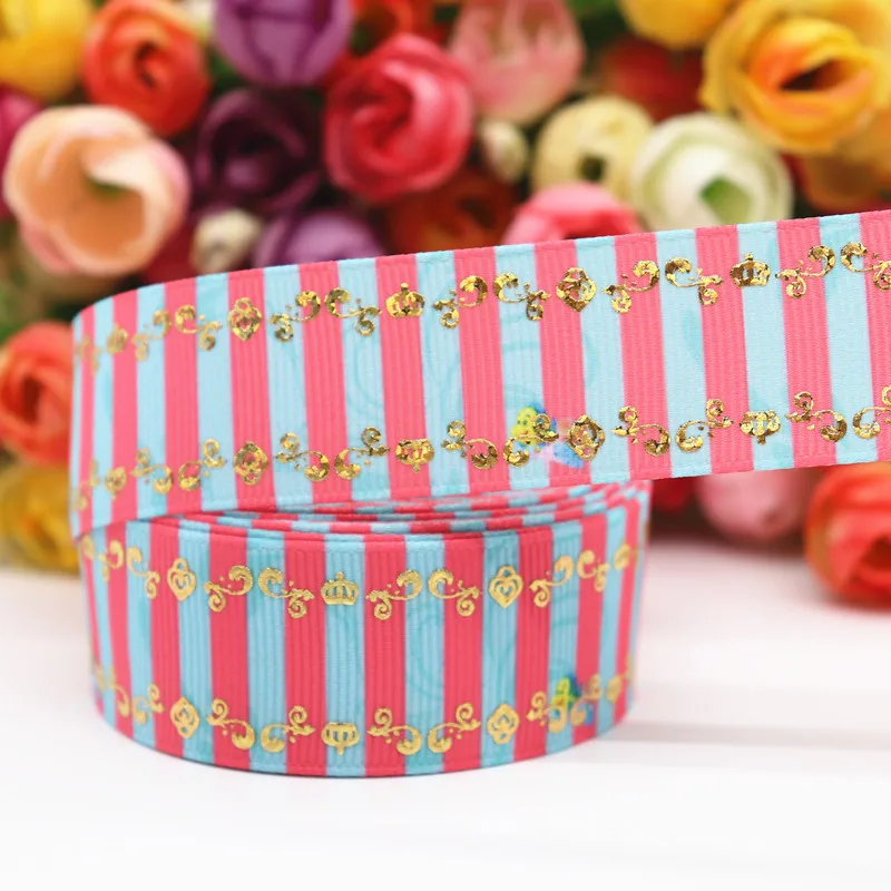 

50 Yards Grosgrain Ribbon Laser Gold Leaf Lace Printed Ribbon 1" 25MM For Hair Bows DIY Crafts Handmade Accessories M19061701