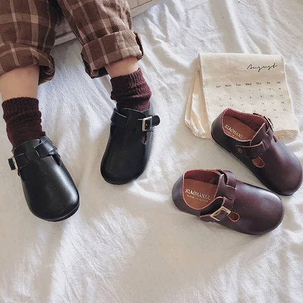 Japan Children Shoes PU Leather Casual Styles Boys Girls Hood Loop Shoes Soft Comfortable Loafers Slip On Kids Unisex Shoes