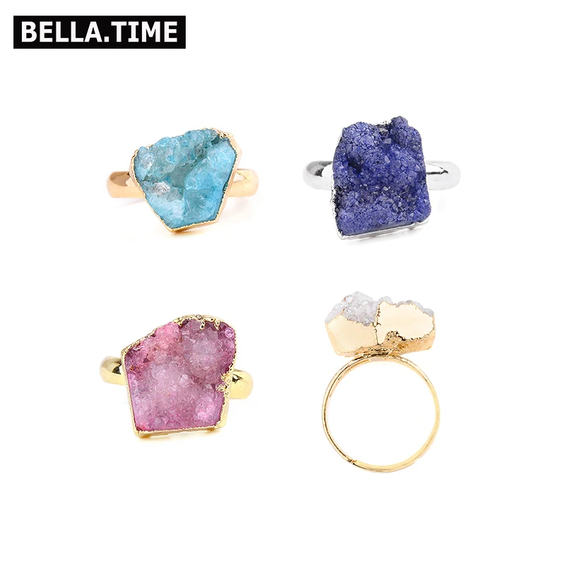 Женское кольцо BELLA. TIME регулируемое из натурального золотого и серебряного камня