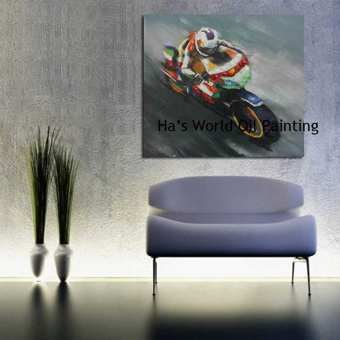 100% Hand painted Abstract Beautiful Motorcycle Oil Painting Pictures On Canvas Modern Living Room Wall Decor Picture no Framed | Дом и сад