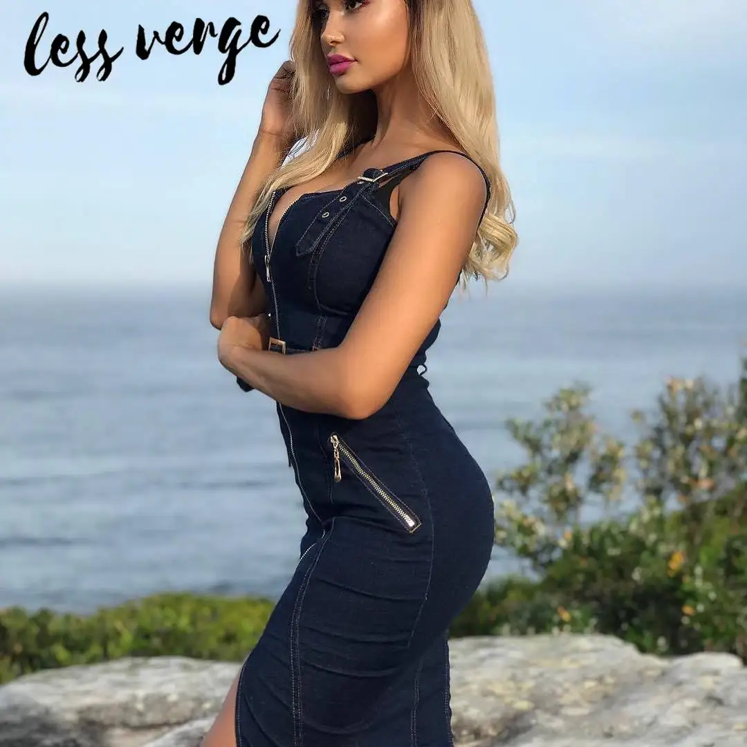 Lessverge с открытой спиной облегающее джинсовое платье миди женское летнее на