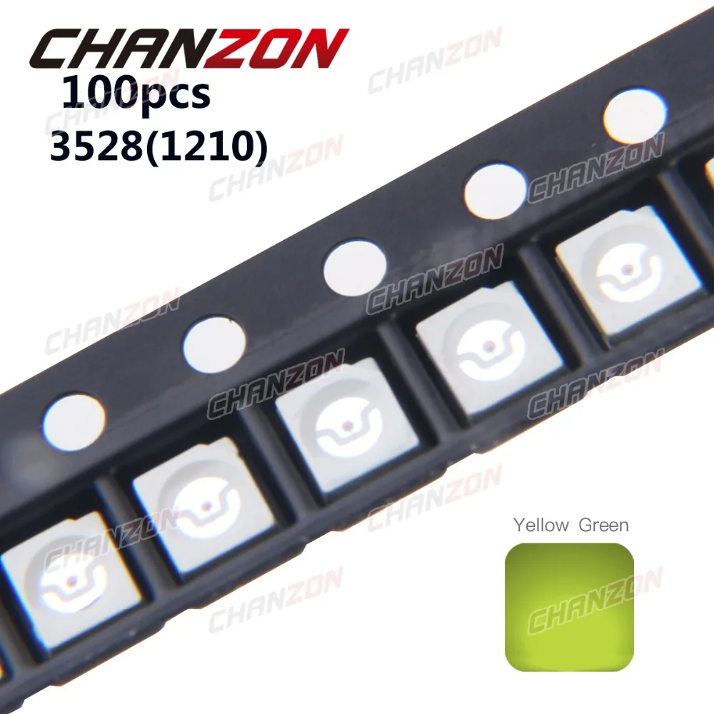 100 шт. SMD 3528 1210 желтый зеленый чип 20mA 2V светильник поверхностного монтажа